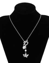 Fashion Silver Butterfly Pearl Love Ot Buckle Necklace