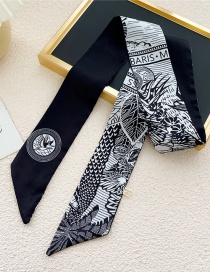 Fashion 34d Tropical Tree Black Printed Long Silk Scarf Headband