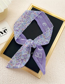Fashion 8f Chiffon English Flower Purple Printed English Long Silk Scarf Headband