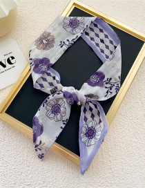 Fashion 20f Chiffon Large Flower Diamond Purple Printed Long Silk Scarf Headband