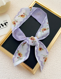 Fashion 34f Chiffon Flower Diamond Point Purple Printed Long Silk Scarf Headband