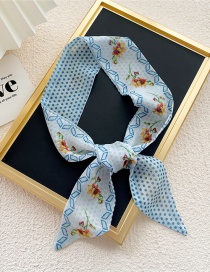 Fashion 35f Chiffon Flower Diamond Dot Blue Printed Long Silk Scarf Headband