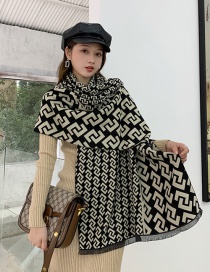 Fashion 1 Size Double C Black Rice Cashmere-like Geometric Dual-use Shawl Scarf