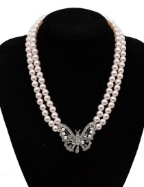 Fashion Pearl Diamond Pearl Butterfly Double Necklace