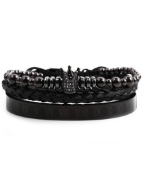 Fashion Three Black Stainless Steel Roman Letter Crown Twist Braided Bracelet