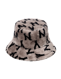 Fashion Khaki Letter Faux Rabbit Fur Fisherman Hat