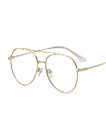 Fashion C4 Gold Color Metal Double Beam Large Frame Flat Glasses