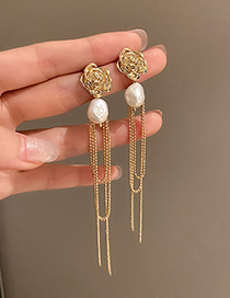 Fashion Gold Color Pearl Flower Tassel Earrings
