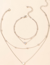 Fashion Silver Love Geometric Multilayer Bracelet Necklace Set
