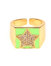 Fashion Green Copper Zircon Drop Oil Star Ring