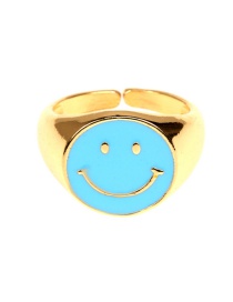 Fashion Light Blue Dripping Smiley Face Ring