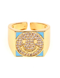 Fashion Blue Micro Diamond Smiley Open Ring