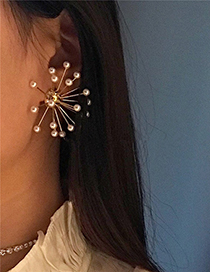 Fashion Silver Firework Pearl Stud Earrings