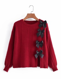 Fashion Red Bow Knitted Sweater