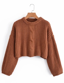 Fashion Brown Twist Knit Pullover Sweater