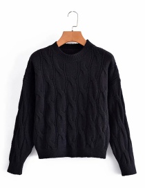 Fashion Black Round Neck Twist Knit Sweater