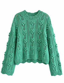 Fashion Green Pure Color Ball-shaped Round Neck Pullover Sweater