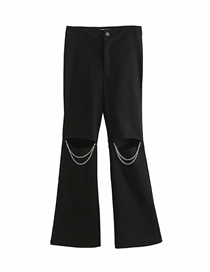 Fashion Black Ripped Chain Bootcut Trousers
