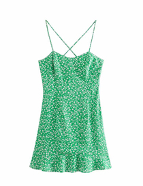 Fashion Green Printed Halter Dress With Straps