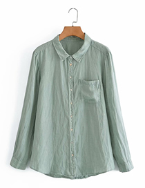 Fashion Green Cotton And Linen Lapel Single-breasted Shirt