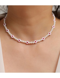 Fashion Red Heart Imitation Pearl Love Soft Clay Necklace