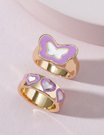 Fashion Purple Double Peach Heart Butterfly Ring Set