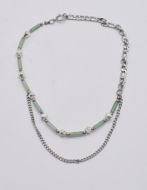 Fashion Silver Irregular Diamond Jade Stitching Tassel Necklace