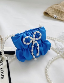 Fashion Blue Pu Pleated Bow Pearl Diagonal Bag