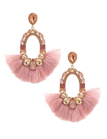 Fashion Pink Alloy Diamond Drop Tassel Stud Earrings