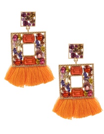 Fashion Orange Alloy Diamond Square Tassel Stud Earrings