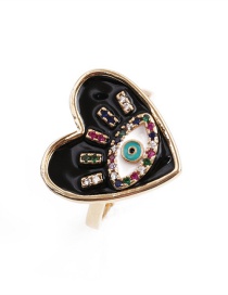 Fashion Black Copper Micro Inlaid Colorful Zirconium Open Heart Ring