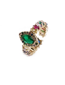 Fashion Green Copper Micro-inlaid Colorful Zirconium Geometric Open Ring