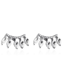 Fashion Silver Zirconium Eyelash Rhinestone Stud Earrings