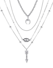 Fashion Silver Multilayer Diamond Moon Eye Tassel Necklace