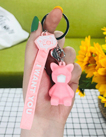 Fashion Pink Pig Silicone Letter Cut Face Animal Keychain