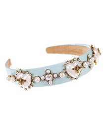 Fashion Blue Fabric Diamond-studded Pearl Bee Love Headband