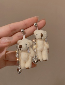 Fashion Beige Diamond Zirconium Plush Bear Love Earrings