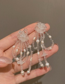 Fashion Transparent Color Rice Beads Pearl Flower Earrings