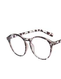 Fashion Grey Leopard Big Frame Rice Nail Flat Glasses