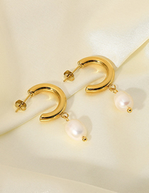 Fashion Gold Stainless Steel C-shaped Pearl Earrings