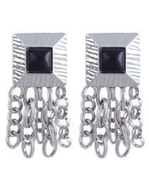 Fashion Black Metal Chain Tassel Square Earrings