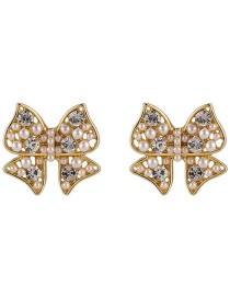 Fashion Gold Pearl Rhinestone Bow Earrings