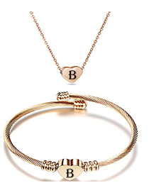 Fashion B Stainless Steel 26 Letters Rose Gold Necklace And Bracelet Set