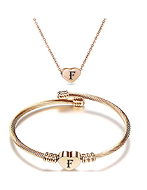 Fashion F Stainless Steel 26 Letters Rose Gold Necklace And Bracelet Set