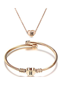 Fashion H Stainless Steel 26 Letters Rose Gold Necklace And Bracelet Set