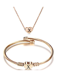 Fashion X Stainless Steel 26 Letters Rose Gold Necklace And Bracelet Set