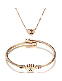 Fashion Z Stainless Steel 26 Letters Rose Gold Necklace And Bracelet Set