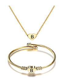 Fashion B Stainless Steel 26 Letters Gold Necklace And Bracelet Set