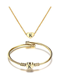 Fashion K Stainless Steel 26 Letters Gold Necklace And Bracelet Set