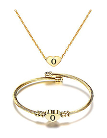 Fashion O Stainless Steel 26 Letters Gold Necklace And Bracelet Set